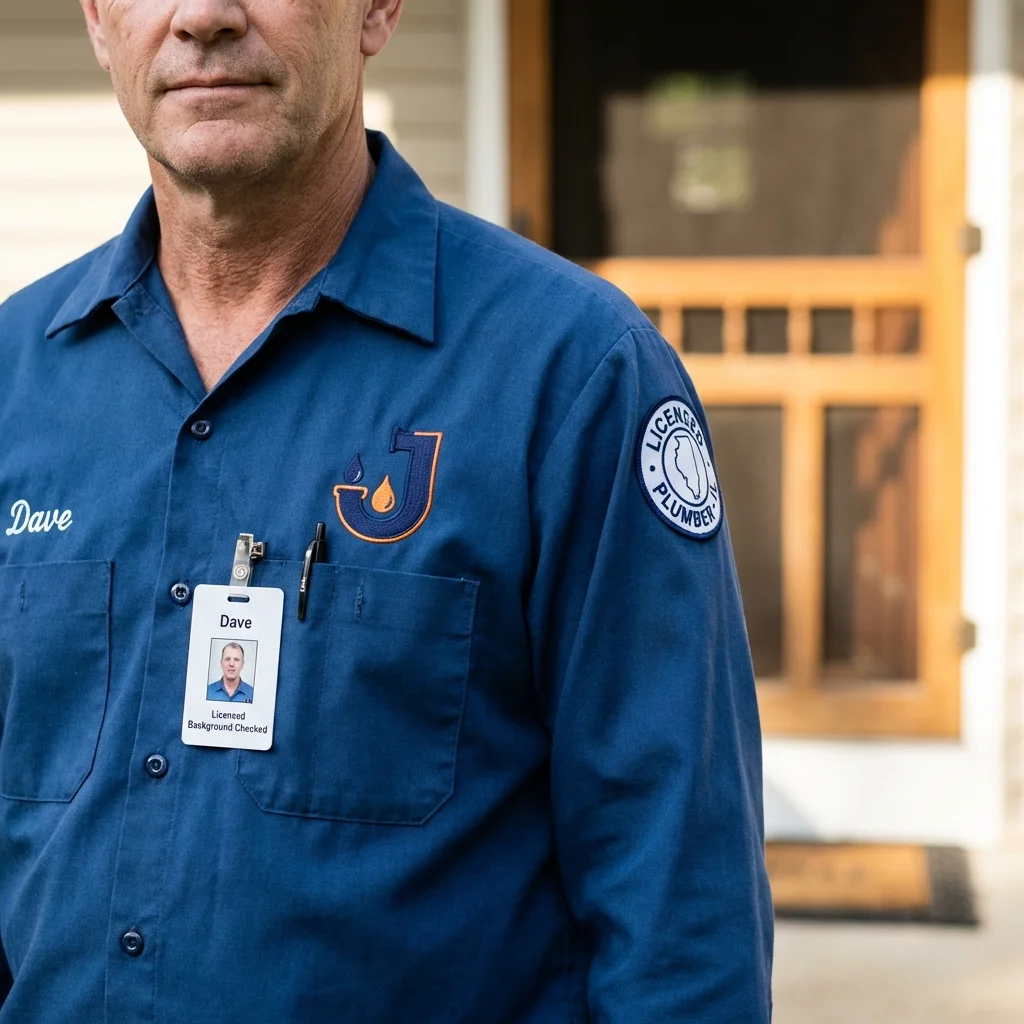 Licensed plumber showing ID badge in El Reno, OK