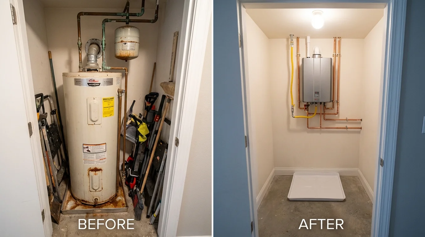 Tank water heater versus wall-mounted tankless unit comparison for El Reno, OK homeowners