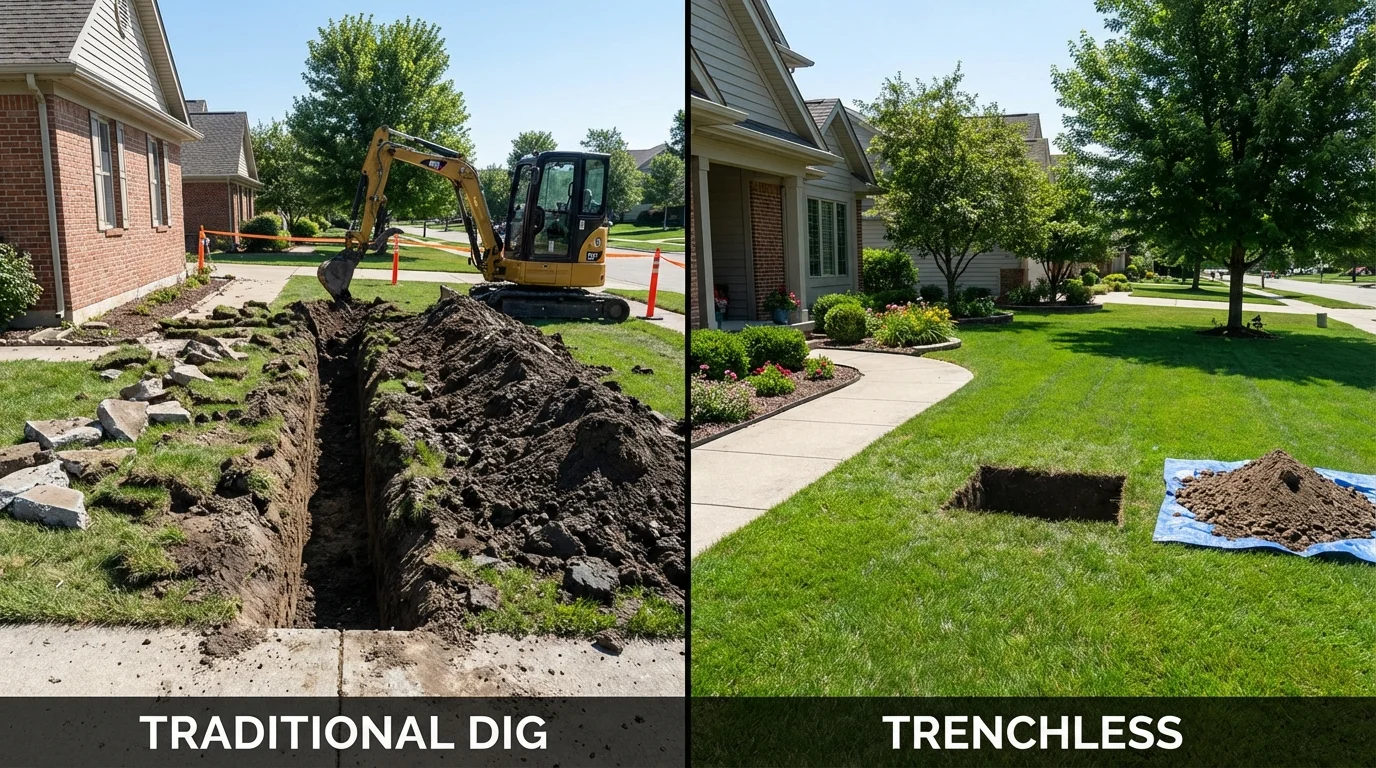 Trenchless sewer repair with minimal yard damage versus traditional excavation in El Reno, OK